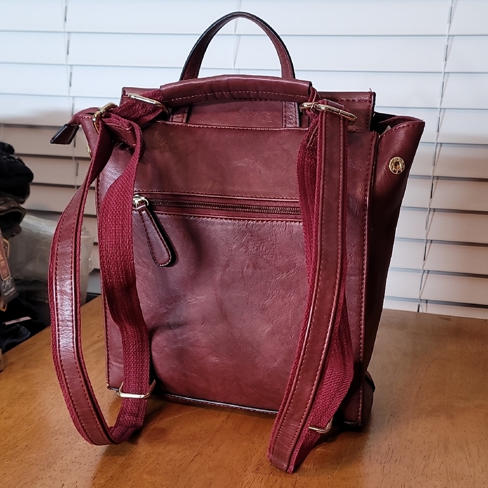 Burgundy Convertible Backpack - Picture 3 of 10